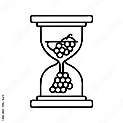 Hourglass with Grapes Icon Representing Wine Aging and Maturation Process