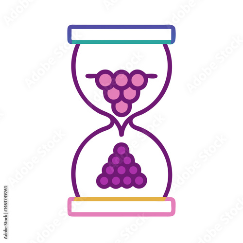 Hourglass with Grapes Icon Representing Wine Aging and Maturation Process