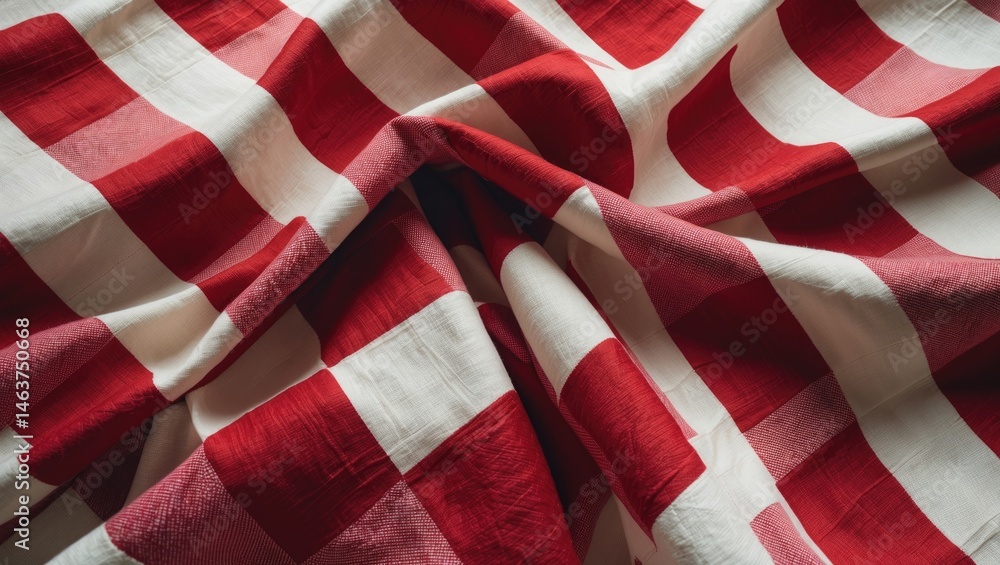 Summer-themed checkered tablecloth featuring red plaid design and ample background