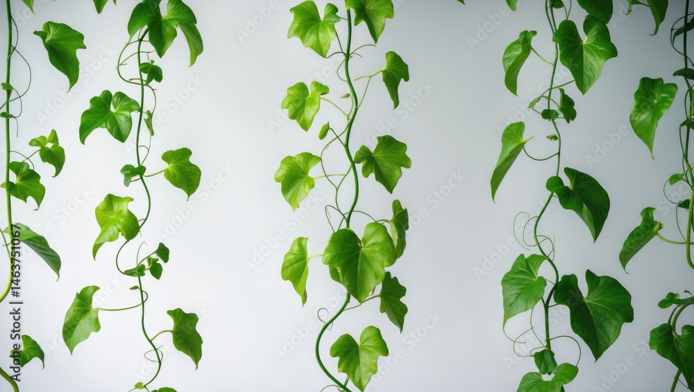Fototapeta premium Green-leaved pumpkin vine with tendrils isolated on white background