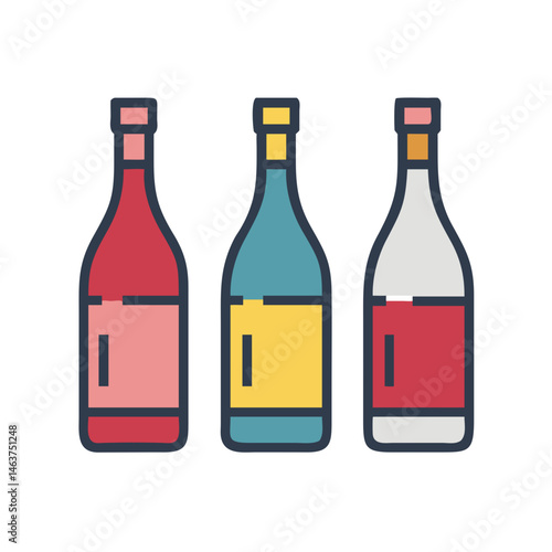 Three Wine Bottles Icon Representing Wine Variety and Beverage Selection