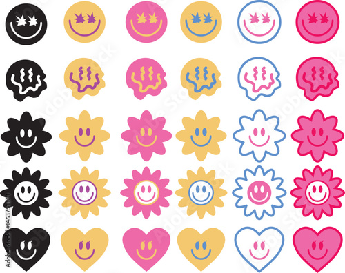 set of colorful floral elements for design, smile