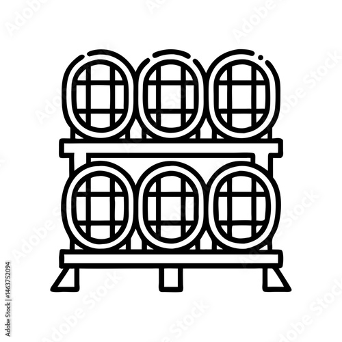 Wine Barrels on Rack Icon Representing the Aging Process and Traditional Wine Storage