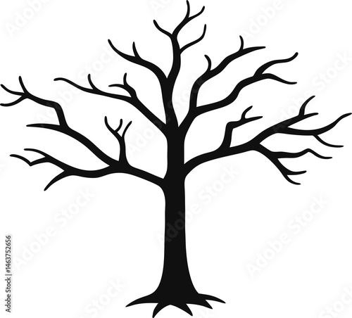 
Leafless Bare Tree Silhouette with Twisted Curved Branches, Black Creepy old dead Naked trees without leaves spooky Forest Silhouette design for Halloween and Winter event Nature theme decoration
