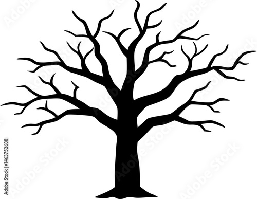 
Leafless Bare Tree Silhouette with Twisted Curved Branches, Black Creepy old dead Naked trees without leaves spooky Forest Silhouette design for Halloween and Winter event Nature theme decoration
