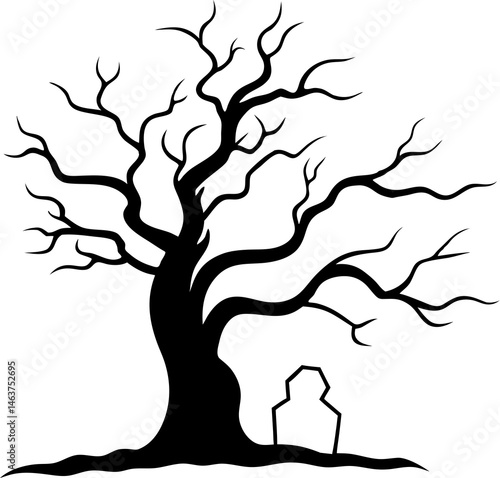 
Leafless Bare Tree Silhouette with Twisted Curved Branches, Black Creepy old dead Naked trees without leaves spooky Forest Silhouette design for Halloween and Winter event Nature theme decoration
