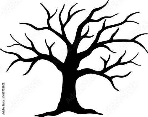 
Leafless Bare Tree Silhouette with Twisted Curved Branches, Black Creepy old dead Naked trees without leaves spooky Forest Silhouette design for Halloween and Winter event Nature theme decoration
