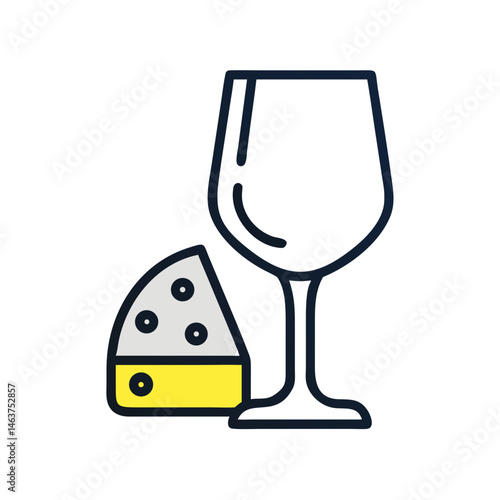 Wine Glass with Cheese Icon Representing Wine and Food Pairing for Gourmet Tasting