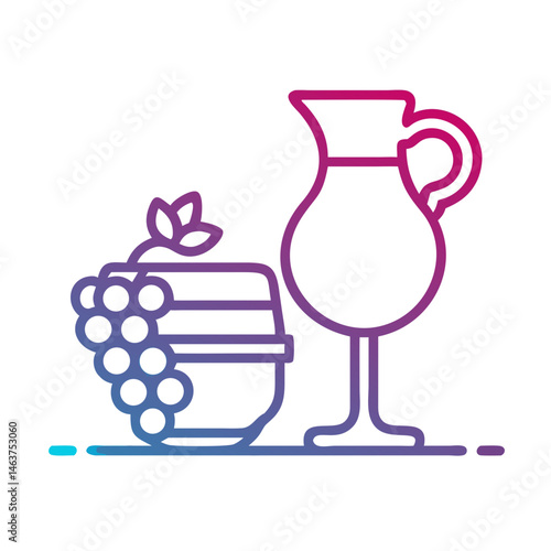 Wine Pitcher with Grapes Icon Representing Table Service and Traditional Wine Serving