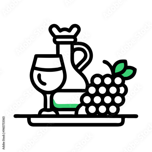 Wine Pitcher with Grapes Icon Representing Table Service and Traditional Wine Serving