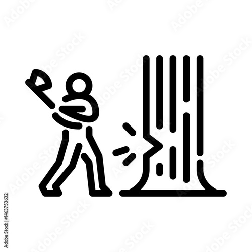 lumberjack cutting wood outline icon. figure woodcutting line art illustration.