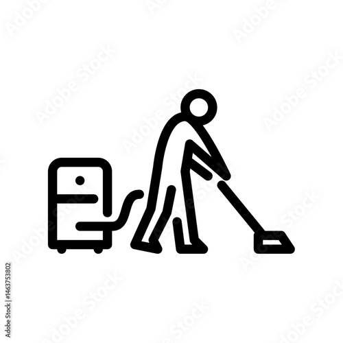 janitor outline icon. figure vacuuming line art illustration.
