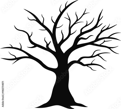 
Leafless Bare Tree Silhouette with Twisted Curved Branches, Black Creepy old dead Naked trees without leaves spooky Forest Silhouette design for Halloween and Winter event Nature theme decoration
