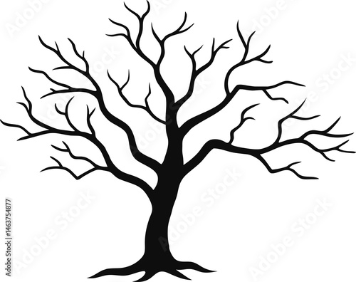 
Leafless Bare Tree Silhouette with Twisted Curved Branches, Black Creepy old dead Naked trees without leaves spooky Forest Silhouette design for Halloween and Winter event Nature theme decoration
