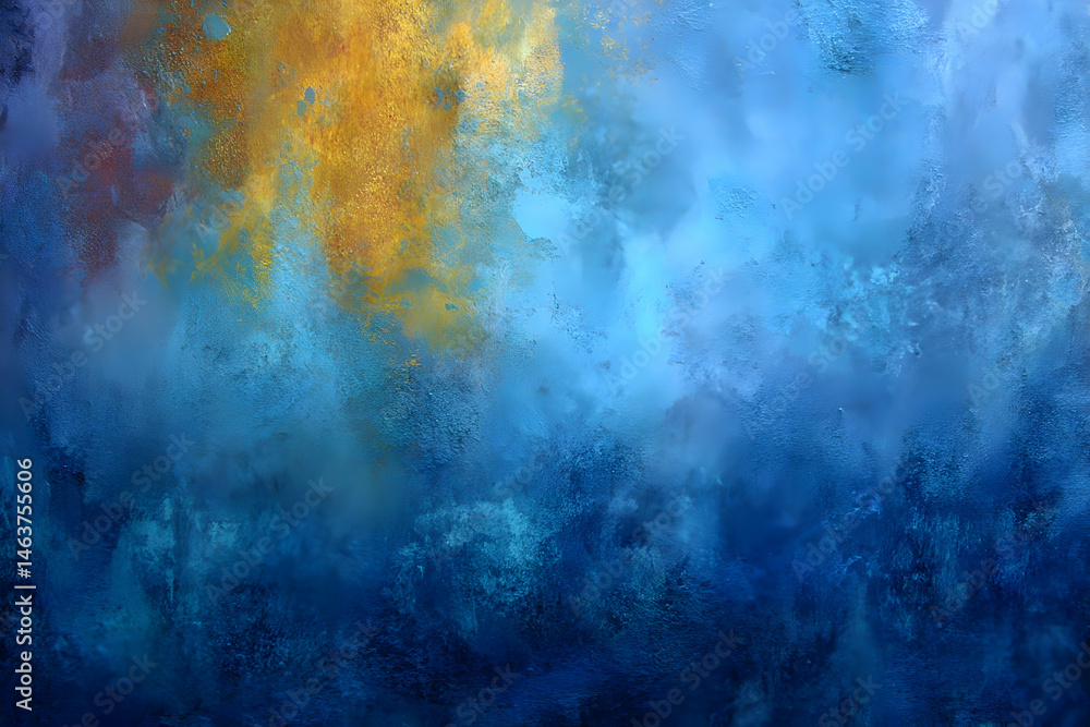 Abstract painting featuring vibrant blue and gold hues. Abstract painting featuring vibrant blue and gold hues.