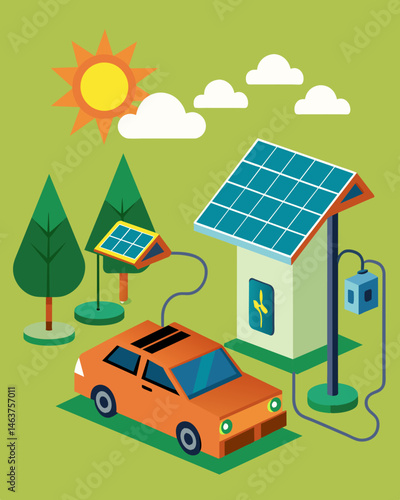 The solarpowered EV charger is a perfect fit for remote locations providing electric car owners with a reliable and selfsustaining charging solution.. Vector illustration