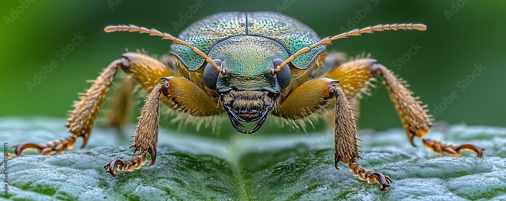 Fototapeta premium Close-up of a colorful beetle on a leaf (2)