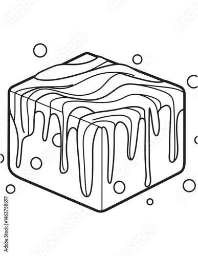 Dripping Cake Cube Line Art Coloring Page