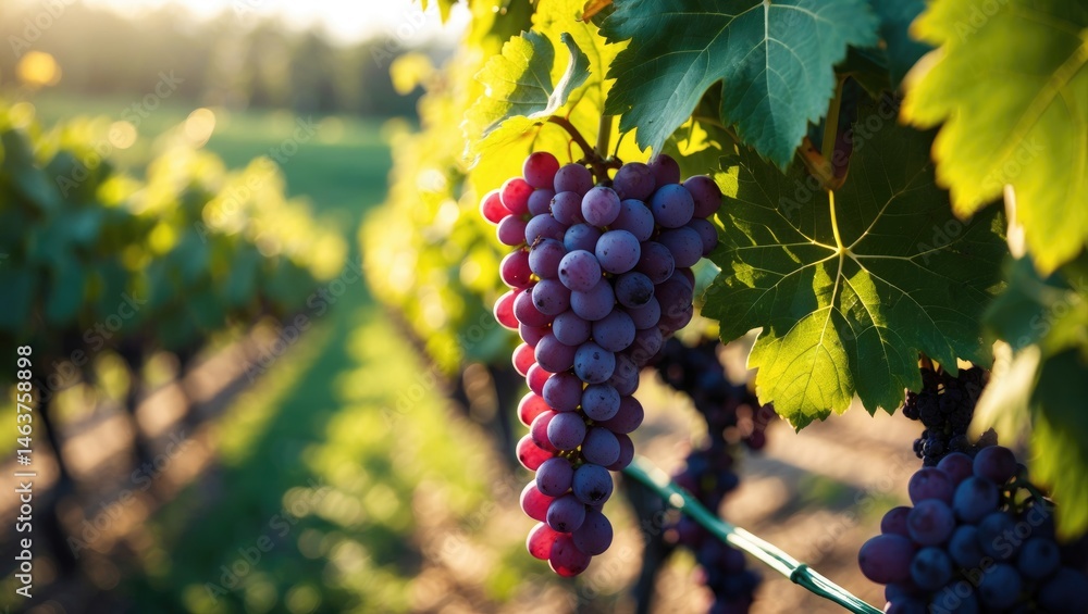 Fototapeta premium Autumn vineyard scene with ripe wine grapes ready for harvesting in Tuscany and California