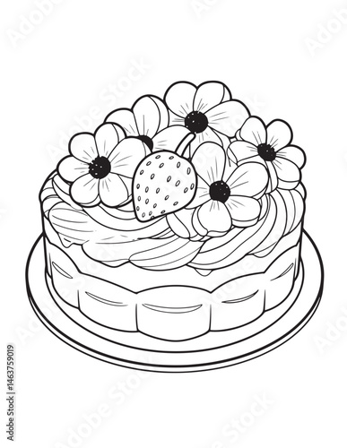 Fruit Cake Top View Line Art Coloring Page