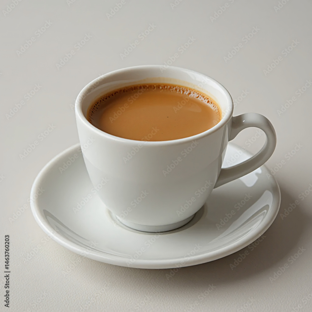 Obraz premium Cup of creamy beverage on saucer simple and clean composition