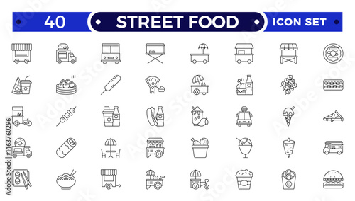 Fast food related line icon set. Street food linear icons. Burger, hotdog and sandwich outline icon.