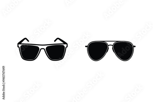 Classic sunglasses styles black and white illustrations for fashion design and summer concepts