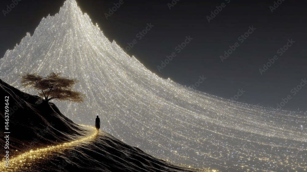 A mysterious star wanderer journeys across a cosmic landscape, surrounded by stars, galaxies, and celestial bodies, exploring the vastness of space with a sense of adventure and wonder.