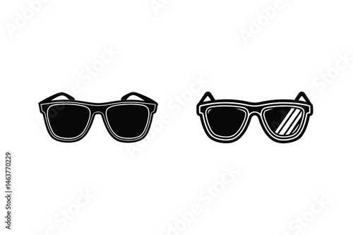 Two black and white sunglasses illustrations against a white background summer concept design