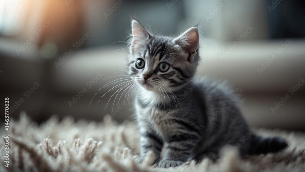 Naklejka premium Small gray cat curious indoors