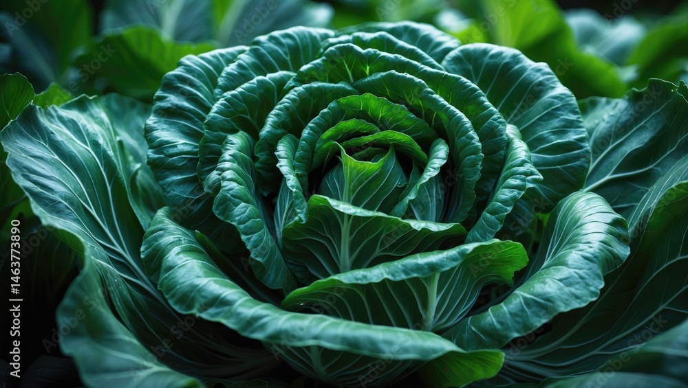 Obraz premium Macro photograph of fresh cabbage leaves in a farm setting