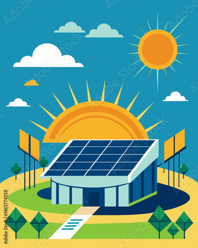 The stadiums switch to solar energy has not only reduced its carbon footprint but also saved the organization thousands of dollars in energy costs.. Vector illustration