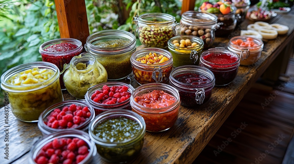 Homemade jams and preserves with seasonal berries. Homemade jams and preserves with seasonal berries.