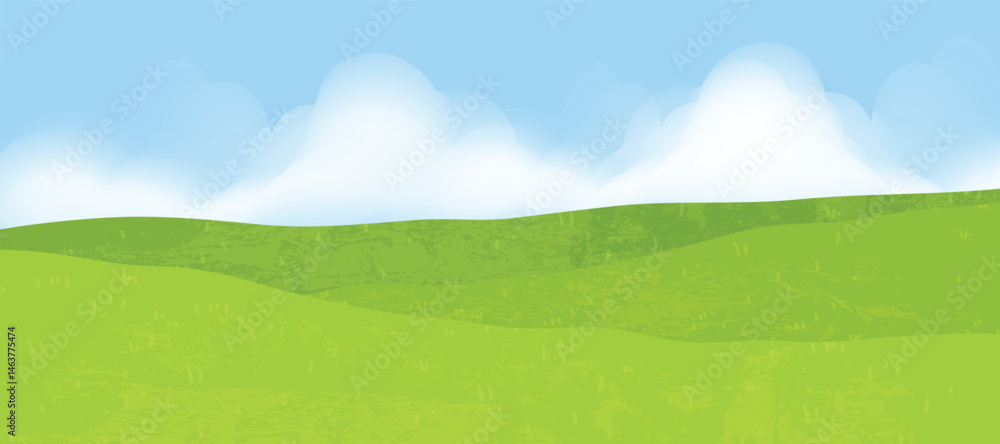 Fototapeta premium Abstract landscape background vector. Panorama view wallpaper in minimal design with cloud, mountain, sky. Illustration for print, interior, wall art, decoration, cover, banner.