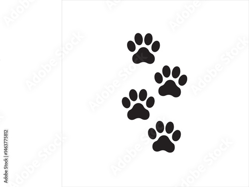 Black vector dog paw print icon set with heart and flower decoration.