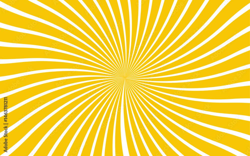 Obraz premium Abstract vivid radial optical illusion design with alternating yellow and white curved stripes. Swirling, energetic sunburst pattern with hypnotic or psychedelic atmosphere. motion waves center twist 