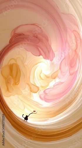 Whimsical Abstract Swirl with Silhouette of a Cat and Heart