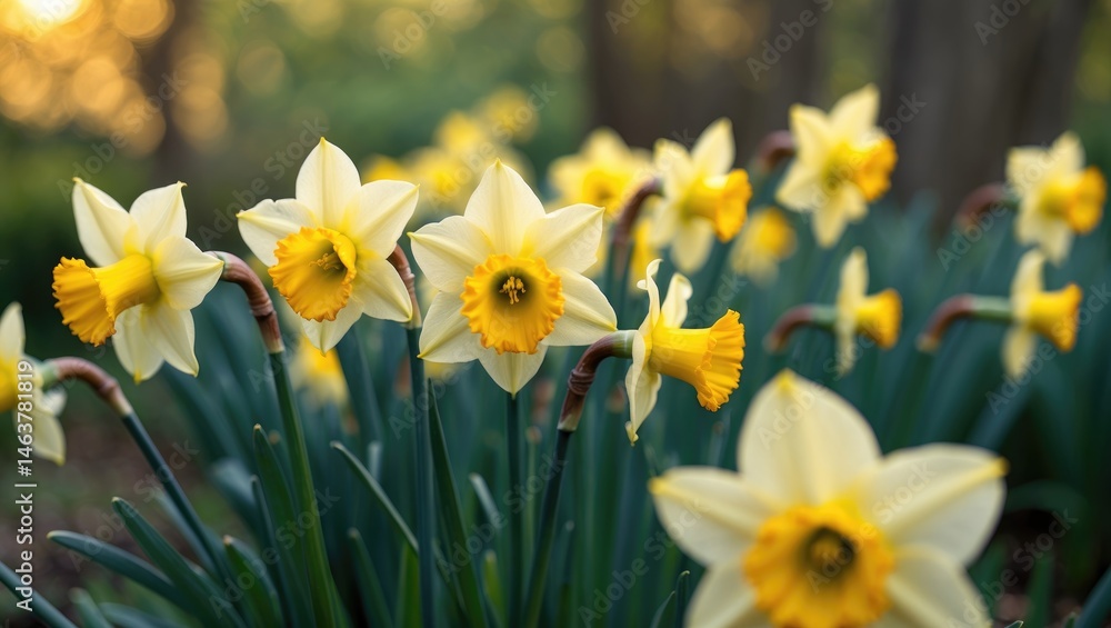 Daffodil flowers in full bloom outdoors Daffodil flowers in full bloom outdoors
