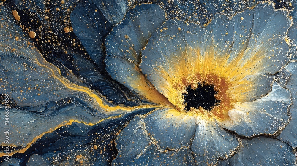 A deep yellow energy source begins to accumulate at the center, transforming from a fluid-like state into a solid, spreading outward with a texture resembling earth and rocks, glowing and powerful.