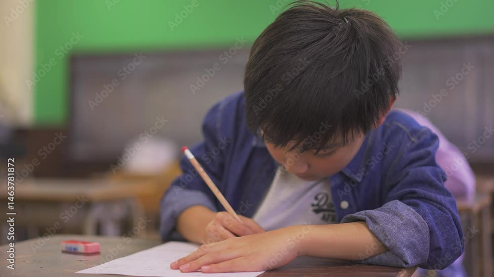 試験を受ける小学生 試験を受ける小学生