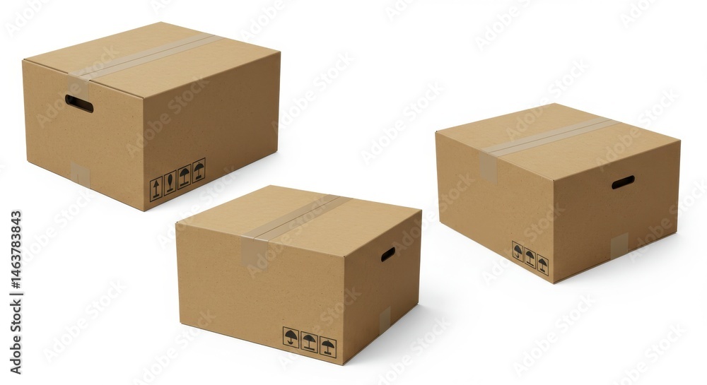 Realistic cardboard box mockup set from side, front and top view Realistic cardboard box mockup set from side, front and top view
