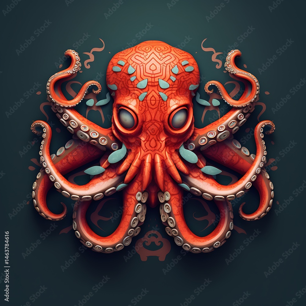 Ornate Octopus with 3D Art, and Dark Teal. Ornate Octopus with 3D Art, and Dark Teal.