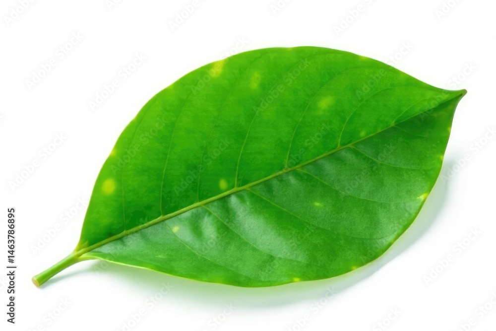 Fototapeta premium Single magnolia leaf isolated on white background, magnolia leaf, botanicals, greenery