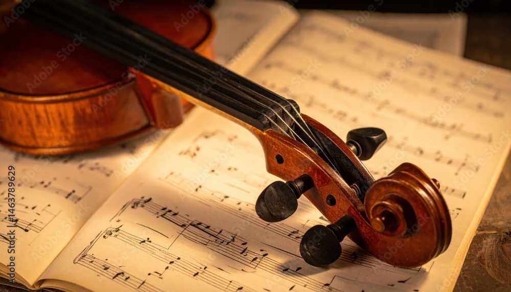 Naklejka premium Creating melodies with a violin musical harmony studio environment close-up perspective artistry and emotion