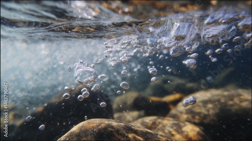 A beautiful underwater shot showing bubbles floating gently through clear water. The serene, peaceful atmosphere captures the elegance of aquatic life, motion, and tranquility beneath the surface.
