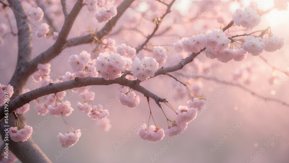 Cherry blossom branches in spring, spreading and linking together. Pastel pink background. Shallow focus effect. Cherry blossom branches in spring, spreading and linking together. Pastel pink background. Shallow focus effect.