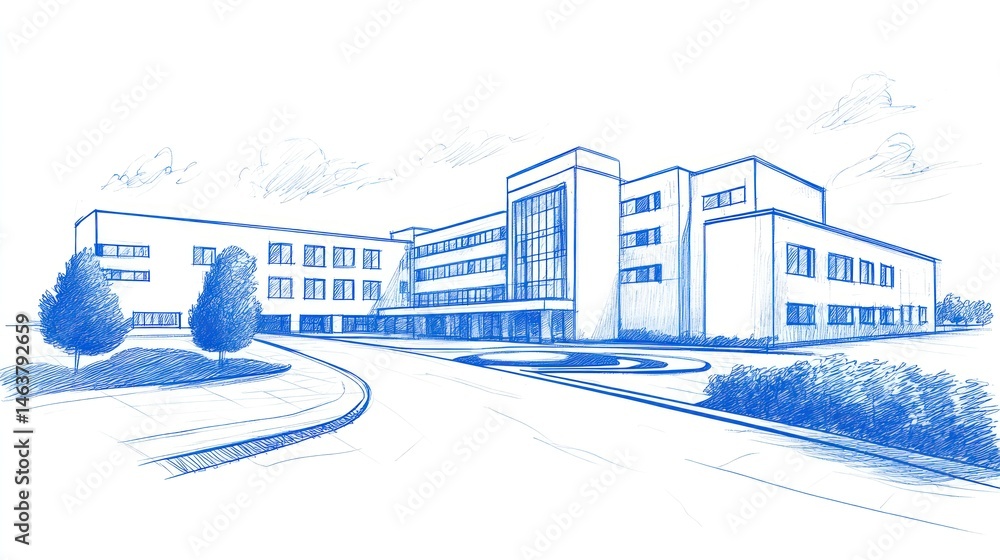 Obraz premium Architectural blueprint sketch of modern building complex