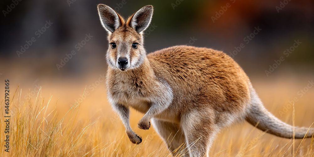 Fototapeta premium Alert kangaroo in golden field