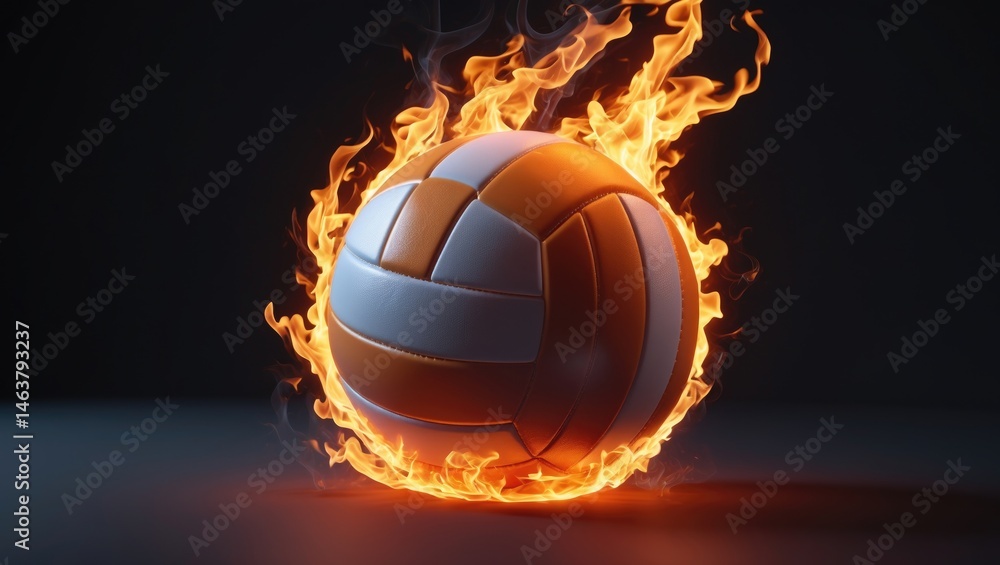 Fototapeta premium Burning volleyball ball isolated against a backdrop