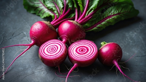 Striped Chioggia beetroot plant showcasing variety and freshness